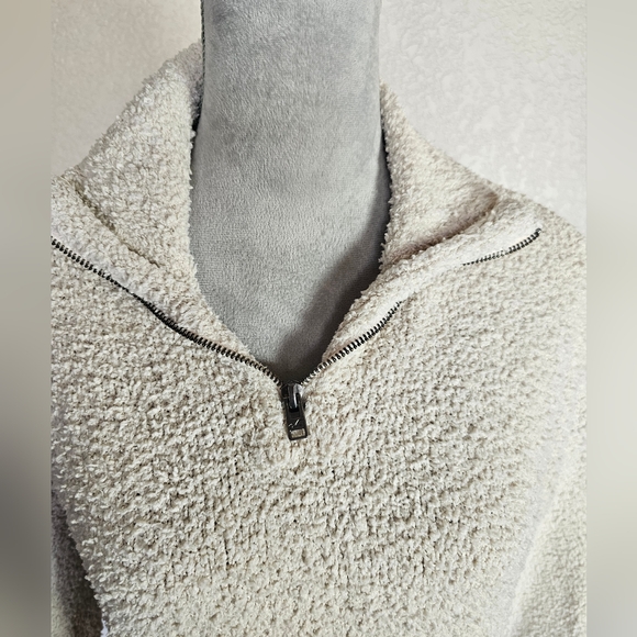 Cream Cropped Fuzzy Chenille Mock Neck 1/4 Zip Pullover Sweater Women’s … - Picture 2 of 6